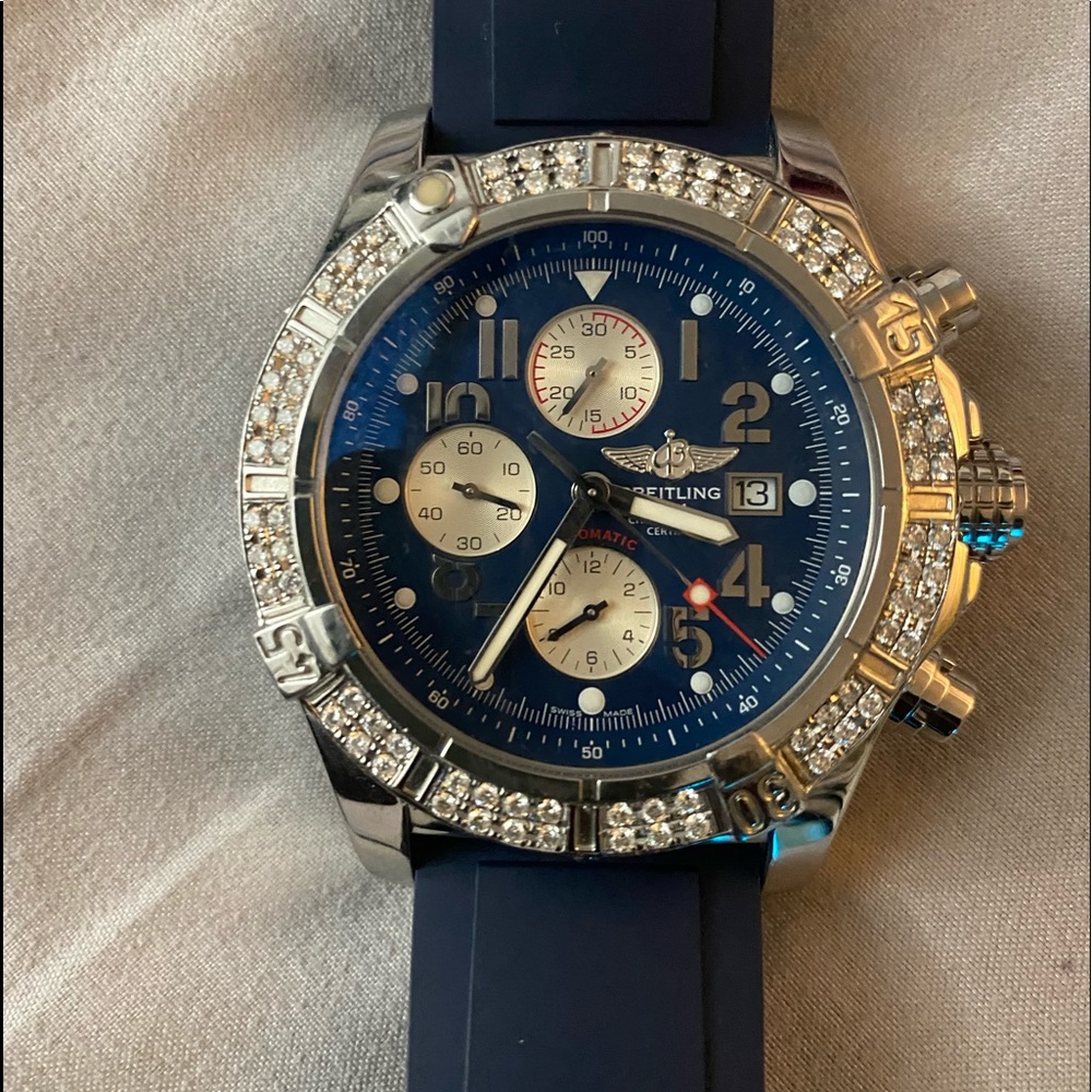 Breitling Super Avenger A13370 with 2ct Diamond bezel.